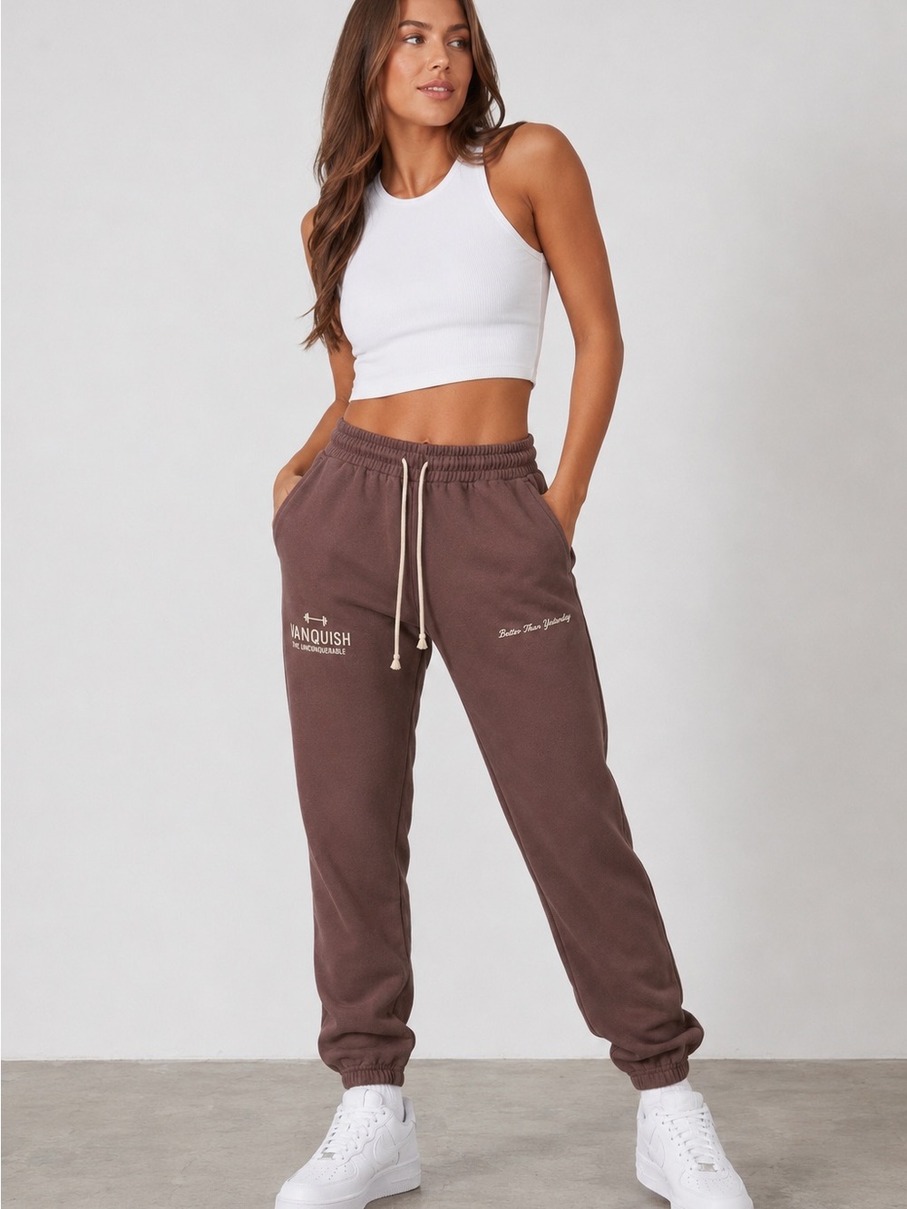 Vanquish Brown Graphic Drawstring Jogger Sweatpants